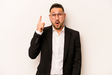Business hispanic man isolated on white background having some great idea, concept of creativity.