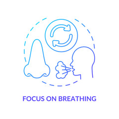 Focus on breathing blue gradient concept icon. Mindfulness activity abstract idea thin line illustration. Calming mind. Concentration. Isolated outline drawing. Myriad Pro-Bold font used