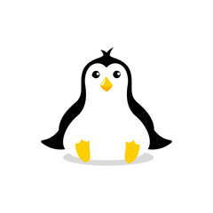 Penguin sitting. Mascot cartoon vector illustration.