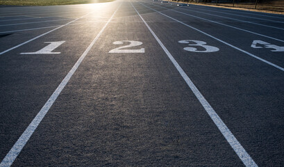 Numbered Lanes of a Track and Field Starting Point