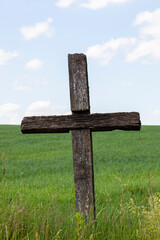 religious catholic cross made of wood in nature