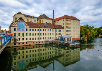 Historische Häuser in Stein bei Nürnberg nähe der Fabrik am Fluss gelegen