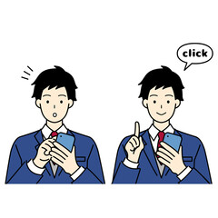 Illustration of a student's upper body set using a smartphone.