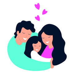 Vector characters. Friendly family, love. Children and parents. Bright flat illustration.