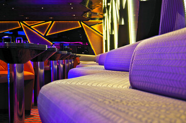 Colorful champagne club Art deco design inspired ocean liner lounge on Costa cruiseship or cruise...