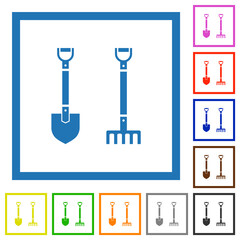 Obraz premium Shovel and rake flat framed icons