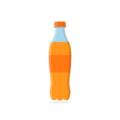 Soda bottle. Orange soda with beverage. Plastic or glass bottle with soda, water and juice. Flat cartoon icon for drink. Orange juice. Vector