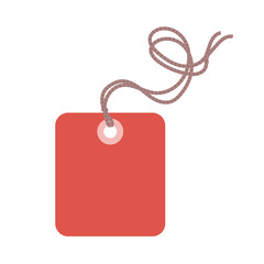 Fototapeta premium Empty price red tag on string. Store label for product, clothes. Discount, sale, purchase. Vector graphic illustration isolated on white background