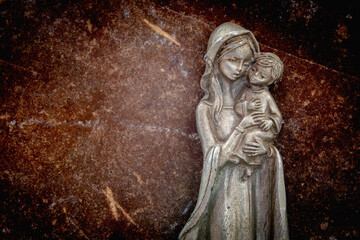 Virgin Mary with the baby Jesus Christ. Religion, faith, eternal life, God, the soul concept. Copy space. Horizontal image