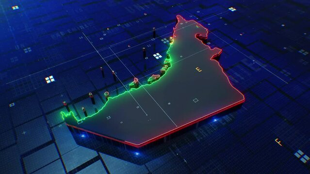 UAE United Arab emirates map digital 4k 