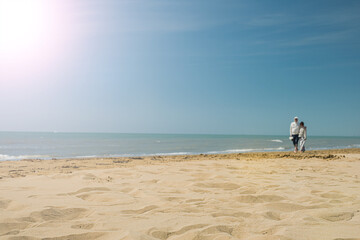 Nature landscape view of beautiful beach and sea in sunny day.