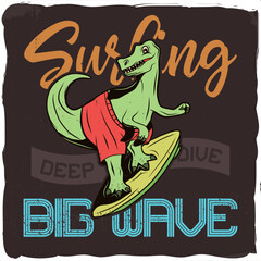 Dino surfing on big waves
