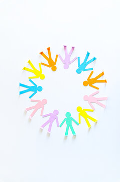 group of paper people silhouettes concept of social help and togetherness