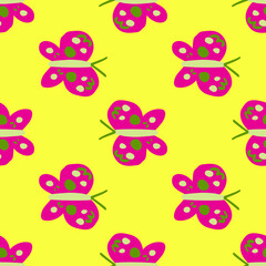 Cute butterfly seamless pattern. Doodle flying insect endless wallpaper. Naive art style.