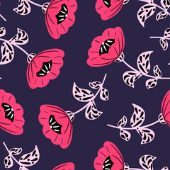 Retro flowers and leaves seamless pattern. Vintage floral print pattern. Abstract botanical background.