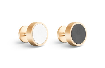 Blank black and white round gold cufflinks stud mockup lying