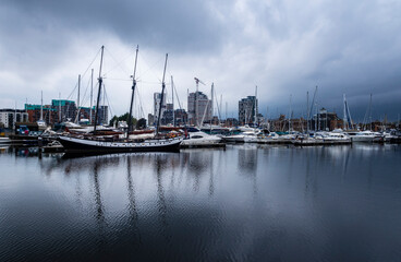 Fototapeta na wymiar A wet cloudy May afternoon at the Marina in Ipswich Suffolk east Anglia England