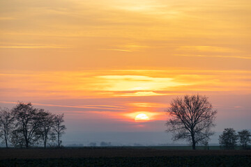 Fototapeta na wymiar Sunset near castle of Boldogko in Northern Hungary