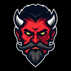 Logo demon, devil, Satan, monster. Halloween art in a flat style. Sport mascot, e-sports label. Vector illustration.