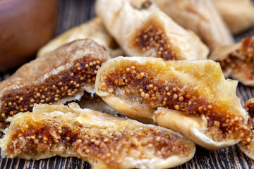 ripe dried figs with seeds during dessert preparation