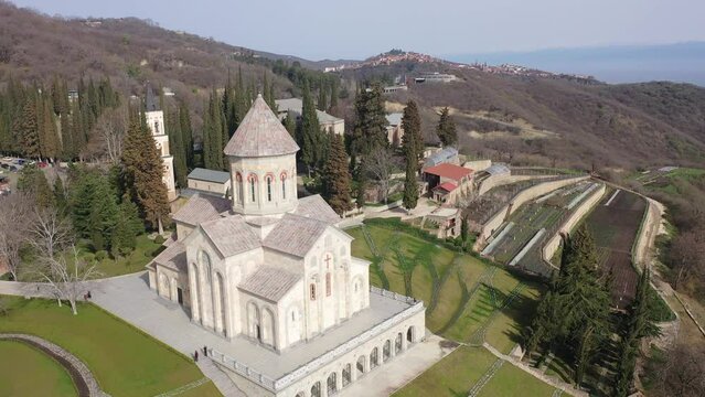 Aerial view of the Bodbe Monastery of St. Nino. Kakheti. Georgia