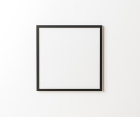 Black empty square frame mock up on white wall, 1:1 ration, white picture frame mockup, 3d rendering