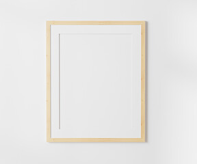 Wooden blank frame with mat on white wall mockup, 4:5 ratio - 40x50 cm, 16 x 20 inches, poster frame mockup, 3d rendering