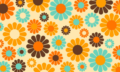 Abstract Vintage Retro Flower Pattern Spring Summer Wallpaper - obrazy, fototapety, plakaty