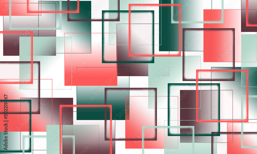 Poster jointed square frames of red and green gradient colors on a white background