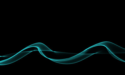 Neon cyan blue abstract wave on a black background. 
Design for website, poster, brand identity, brochure