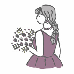 ウェディングドレス　後ろ姿　イラスト　女性