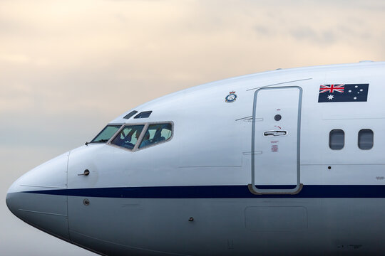 Avalon, Australia - February 27, 2015: Royal Australian Air Force (RAAF) Boeing 737-7DF VIP transport aircraft A36-001 from 34 Squadron based at RAAF Fairbairn, Canberra.