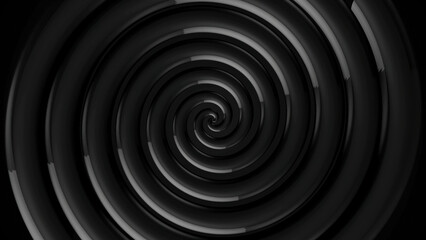 Animation of a gray twisted spiral. Animation. Hypnotizing black and grey spiral turning