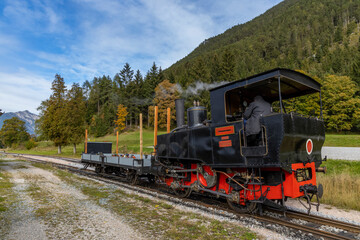 Fototapeta na wymiar Historical steam locomotive, Achensee lake railroad, Tiro, Austria