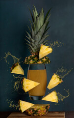 Fotography of pineapple, juice, splash, levitation
