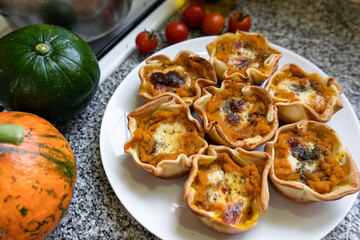 Baskets of sweet pumpkin puree