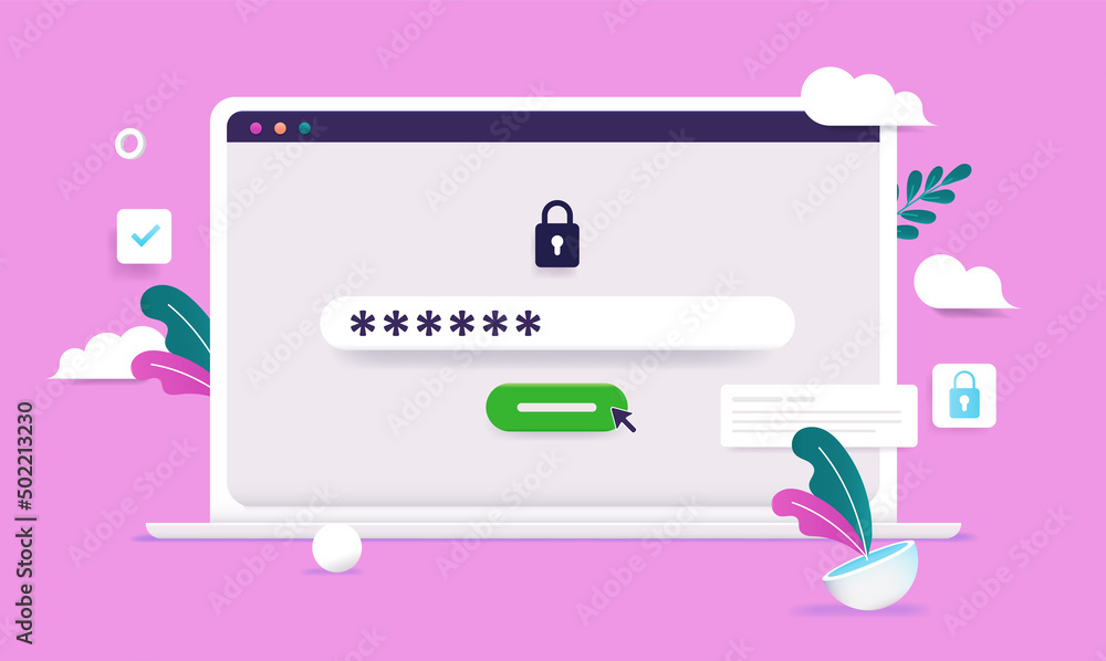 Aufkleber Password login - Laptop computer screen with hidden password trying to log in. Semi flat vector illustration
