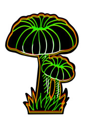 Set of black neon mushrooms on white background clip-art