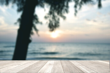 Fototapeta premium Empty top wooden table on sky sunset twilight times for background