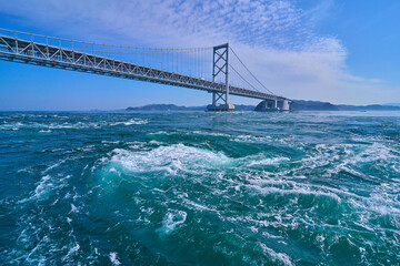 鳴門海峡の大鳴門橋と渦潮