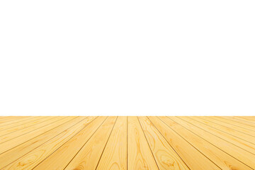 Empty wooden table top isolated on white background for product display montage