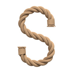 Letter S made of rope, isolated on white, 3d rendering