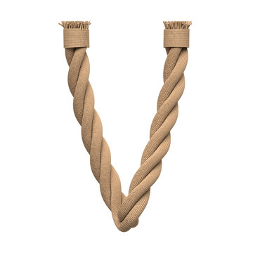 Letter V made of rope, isolated on white, 3d rendering