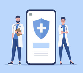 Healthcare and Medicine. A team of doctors. Colored flat vector illustration.