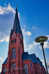 Turm der Nathanaelkirche, Kirche im Stadtteil Lindenau, Leipzig, Deutschland