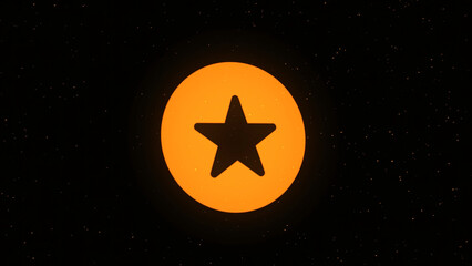Animation icon with a star on a black background. Animation. Colored round icon with a star is sprayed into small particles