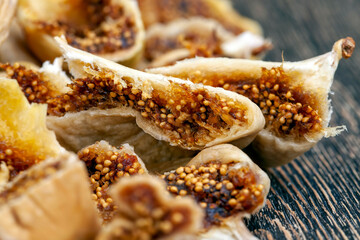 ripe dried figs with seeds during dessert preparation