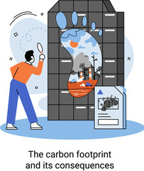 Carbon footprint and consequences metaphor. Causes of climate change on planet. Record high levels of carbon dioxide CO2 in atmosphere. Environmental, ecological problems air and atmosphere pollution