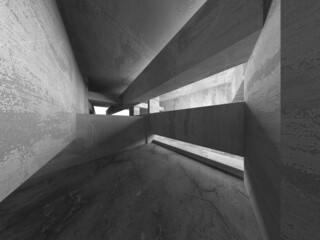 Dark Concrete Wall Architecture. Empty Room