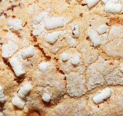 Colomba Italian Easter Dove Bread closeup.  Colomba Pasquale dessert top-view.